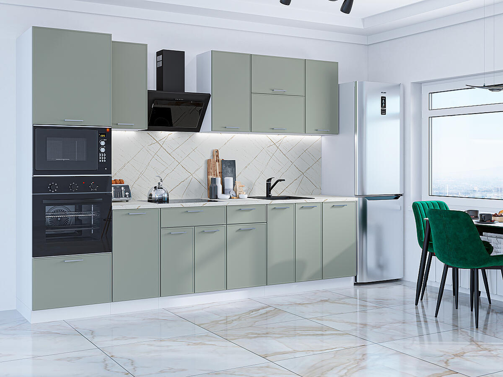 Прямая модульная кухня Квадро-01 Аквамарин - Белый 2140*3000*600