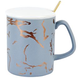 Кружка с крышкой и ложкой "Серый  " (серый) v=380 мл (подарочная упаковка)