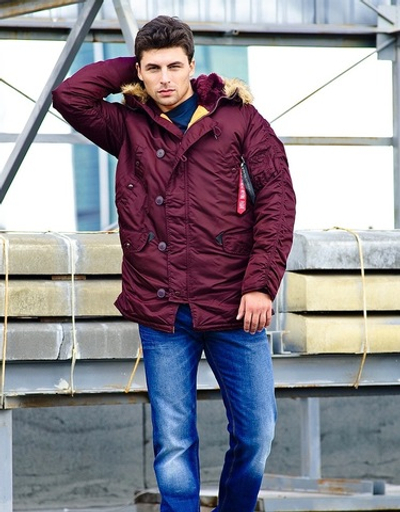 Куртка Аляска Slim Fit N-3B (бордовая - maroon/orange)
