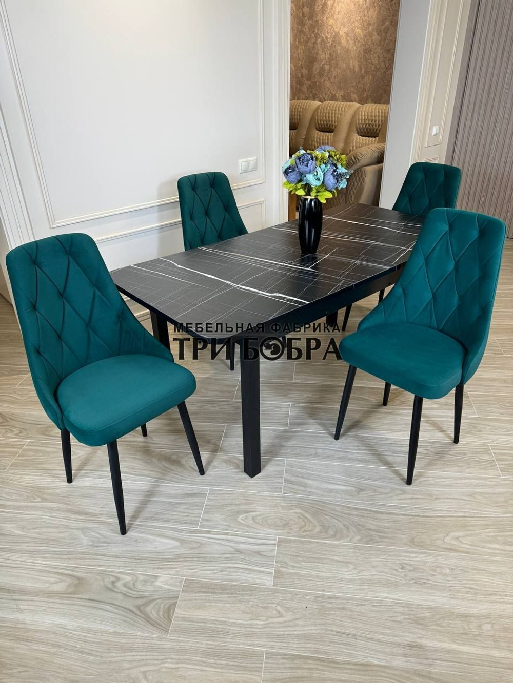 Большой кухонный стол "МАКСИ" Тунис и стулья "ЛОНДОН" 4 шт