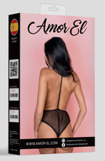 Прозрачный боди с открытой спиной и завязками на шее (Размер: L-XL) (Цвет: черный)