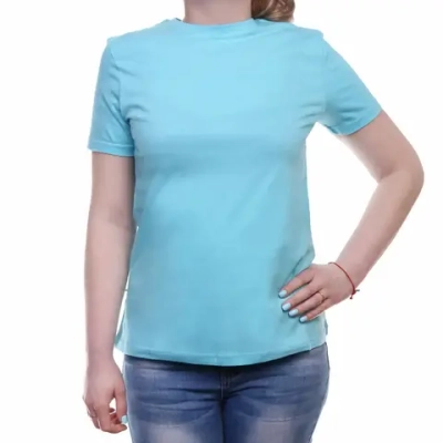 Футболка женская однотонная, цвет небесно-голубой, р 42 ( маломерит, р.40 )