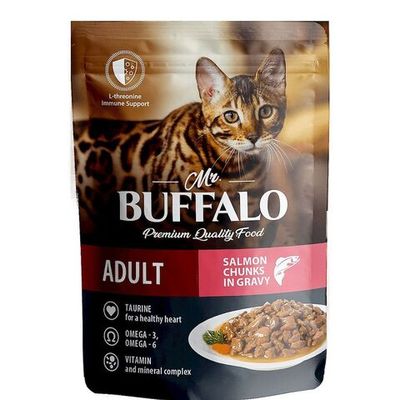 Влажный корм для кошек Mr.Buffalo ADULT HAIR & SKIN с лососем в соусе, Пауч 85 г