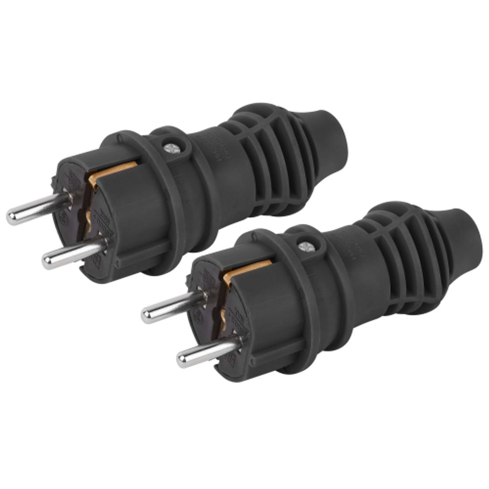 Вилка ЭРА VX13-B-IP44 + VX13-B-IP44 набор 2 штуки каучуковые c заземлением 16А IP44 прямые черные | Штепсельные вилки и розетки