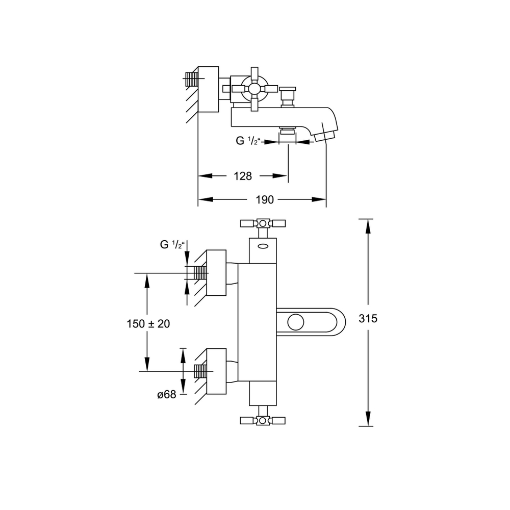 Steinberg Серия 250 Термостат для ванны/душа настенный 1/2“ с регулировкой температуры и расхода воды, с переключателем, с защитой от обратного потока, хром 250 3100