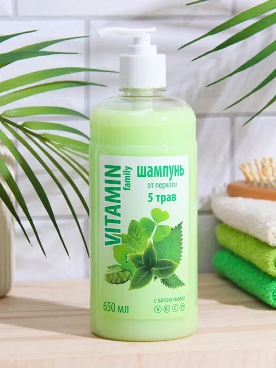 Шампунь Vitamin Family, 5 трав, от перхоти, 650 мл