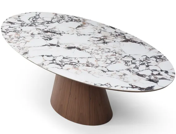 Стол овальный Ando 230х110 см, керамика Arabescato, шпон ореха