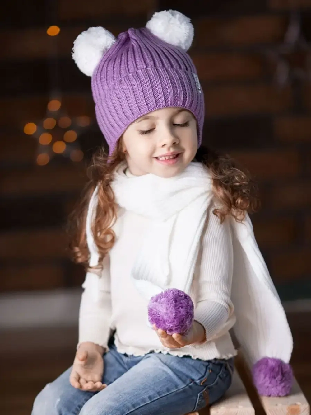 Шапка детская осенняя и шарф с ушками