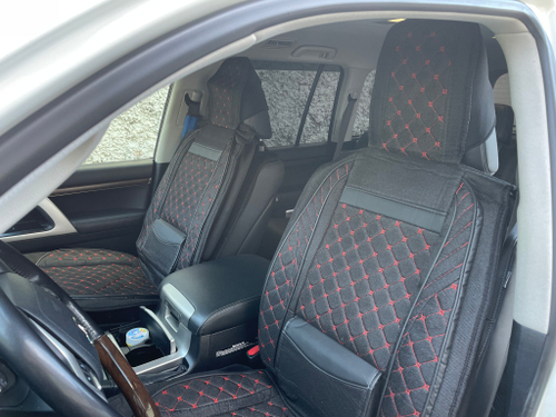 WW - 04 Красный (2 шт.) / Комплект чехлов на сиденья, ткань черная, строчка красная, из ткани, 2 предмета, серия: ма-риал (за комплект)