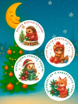 Набор новогодних стикеров 24 стикера (65 мм)