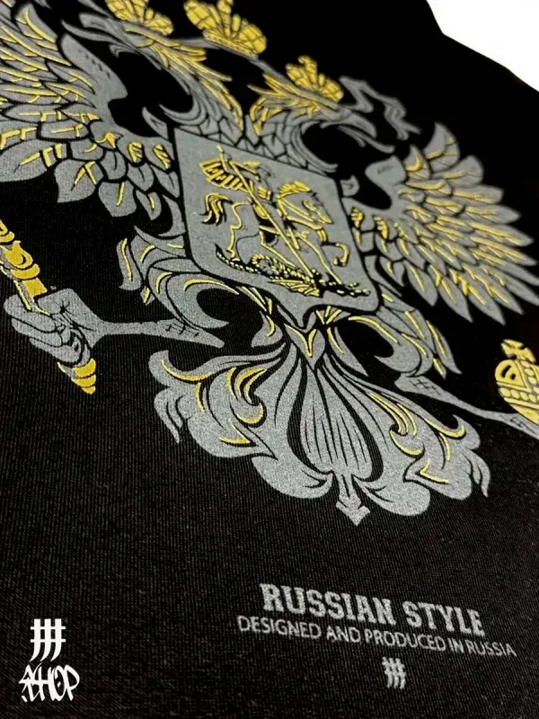 Футболка оверсайз черная с гербом России