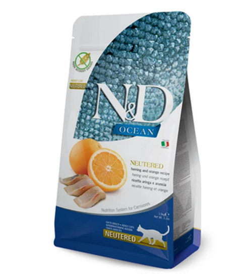 Farmina N&D Cat Ocean Сухой корм для стерилизованных кошек и котов сельдь и апельсин, 1,5кг