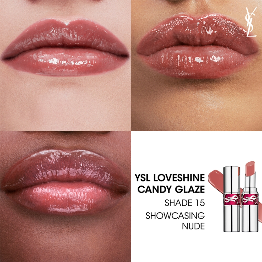 Yves Saint Laurent Loveshine Candy Glaze - Увлажняющий блеск для губ для женщин 15 Showcasting Nude, 3 g