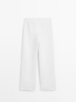 Massimo Dutti Брюки прямого кроя с пряжкой, кремовый