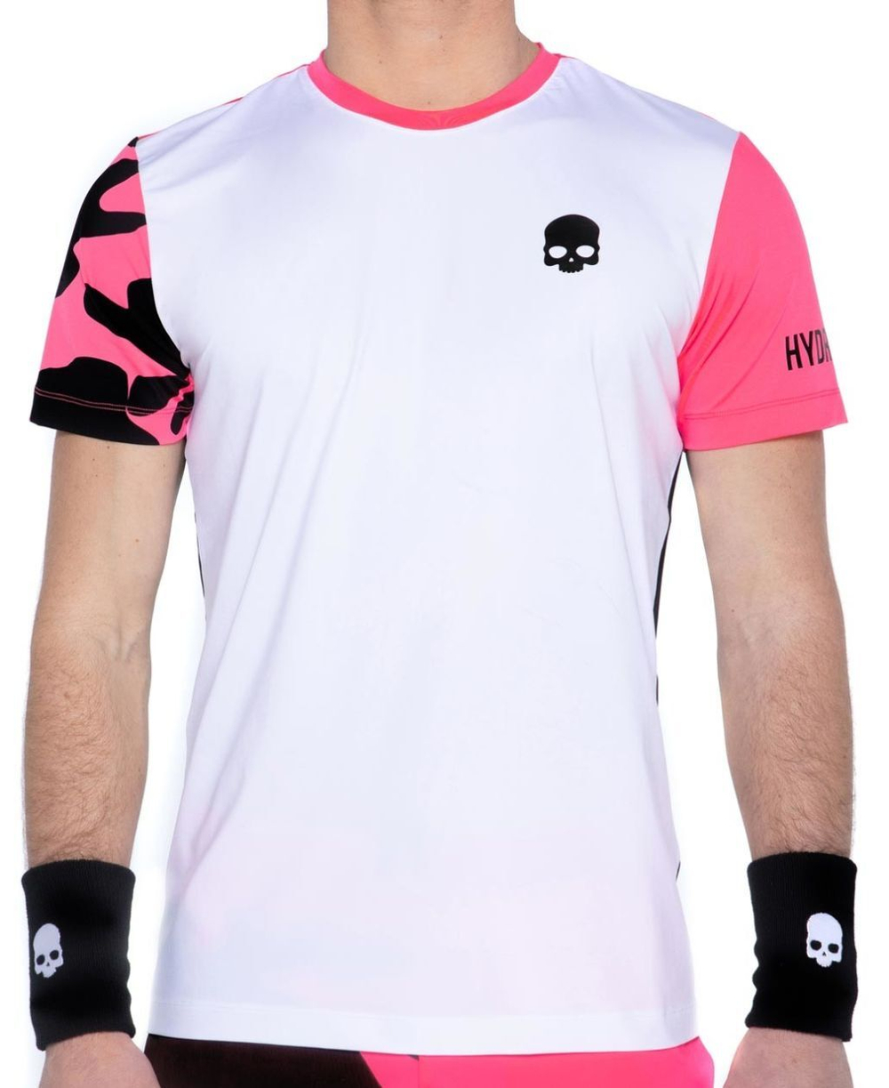 Мужская теннисная футболка Hydrogen Tech Camo Tee - white/fuchsia fluo