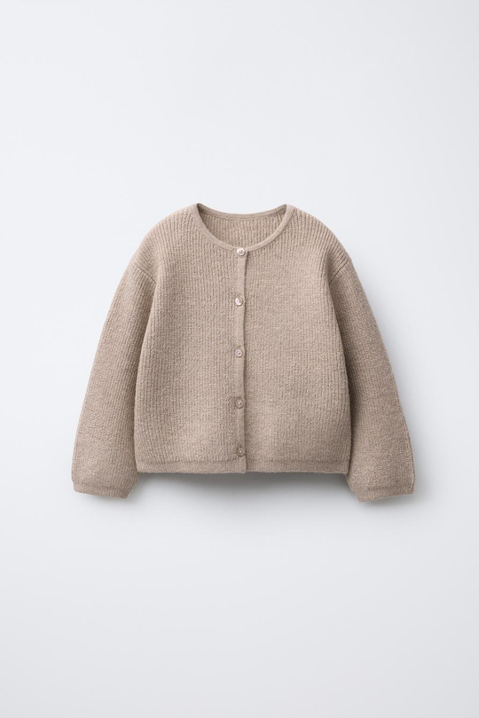 ZARA БАЗОВЫЙ ВЯЗАНЫЙ КАРДИГАН, ПЕСОЧНЫЙ МЕЛАНЖ