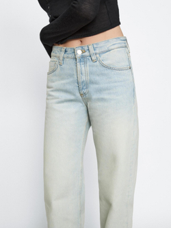 Massimo Dutti Джинсы из хлопка со средней посадкой и широкими штанинами, светло-голубой