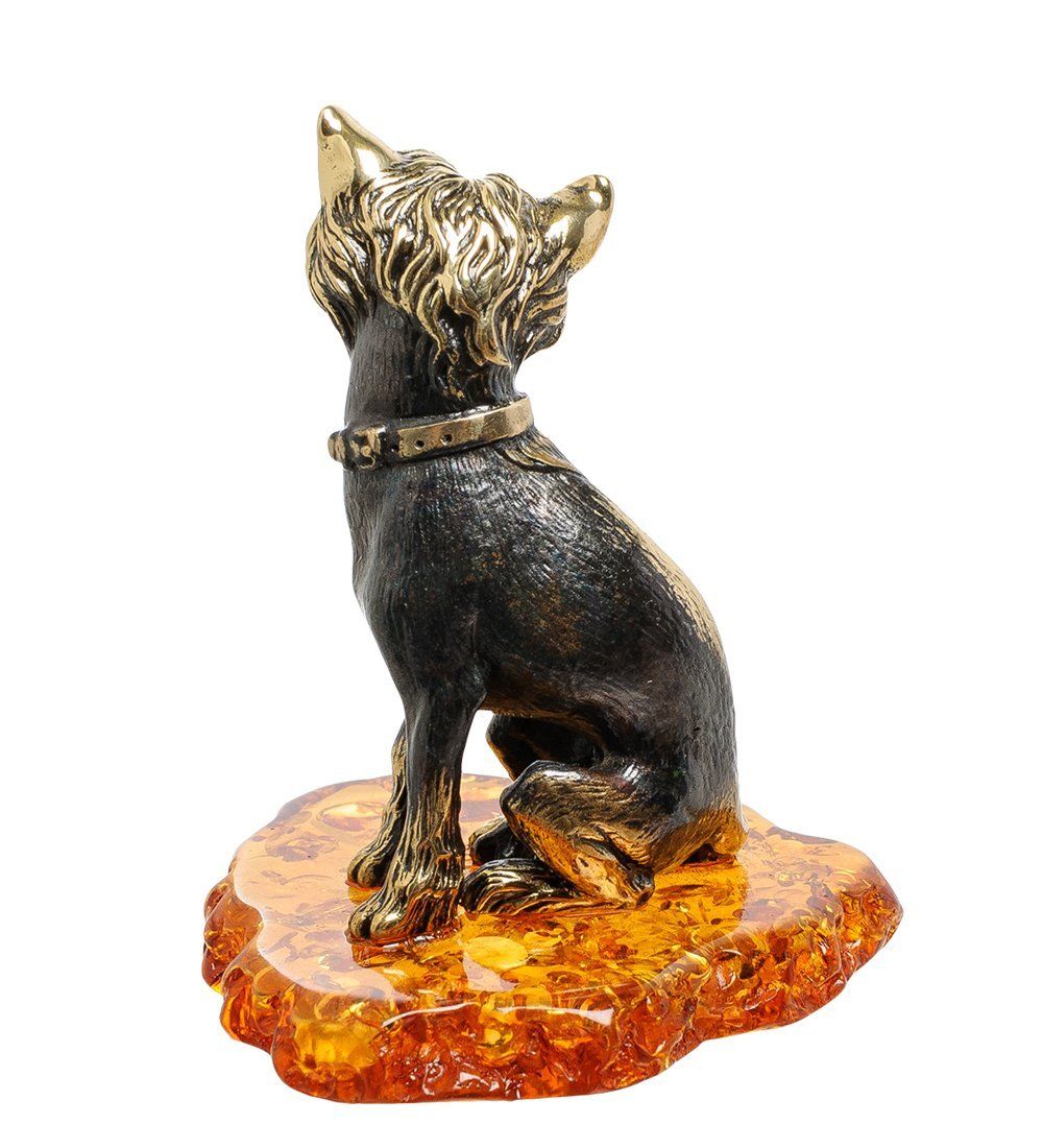 Народные промыслы AM-1830 Фигурка «Собака-Китайская хохлатая» (латунь, янтарь)