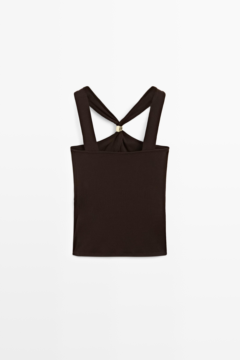 Massimo Dutti Топ с горловиной халтер и бретелями со стразами, коричневый