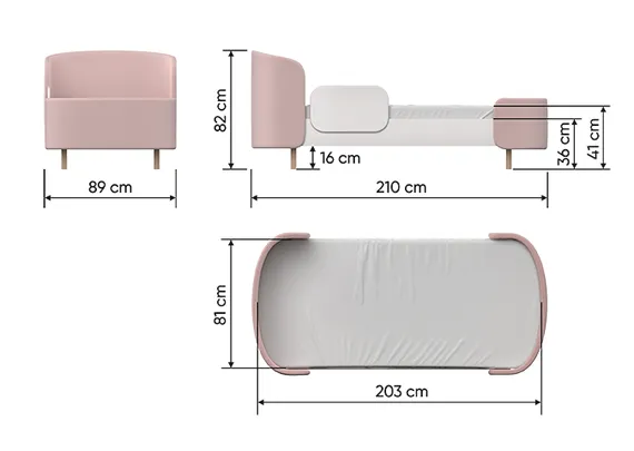 Кровать подростковая KIDI Soft размер L антивандальная ткань (бежевый)