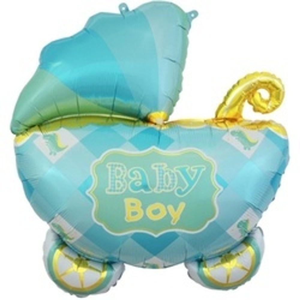 Шар (35"/89 см) Фигура, Коляска для мальчика, Голубой