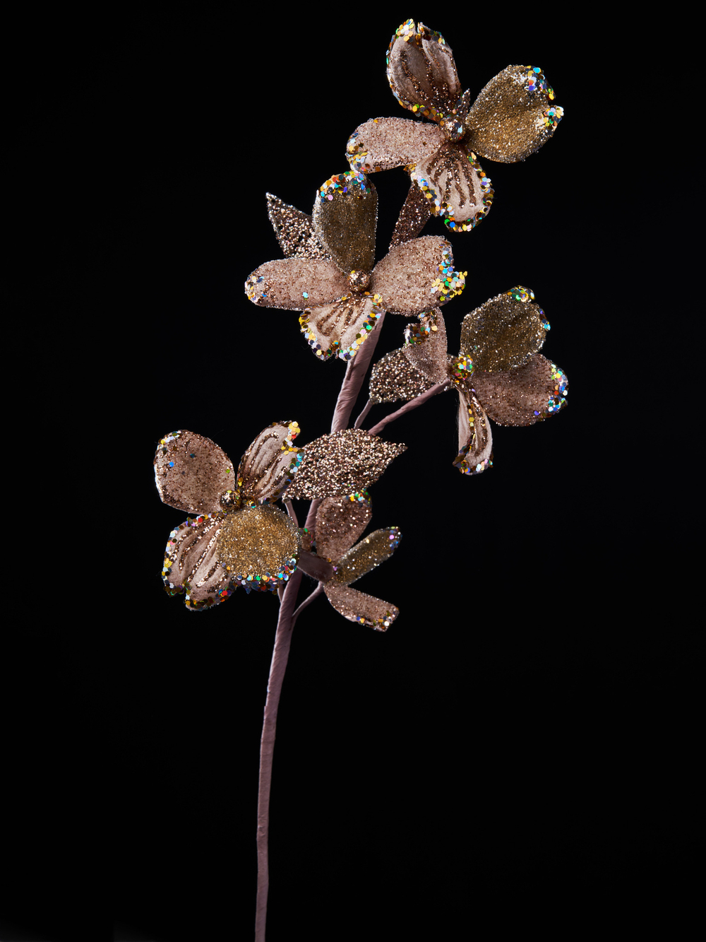 Веточка с листьями кизила 72см ChristmasDeLuxe платина