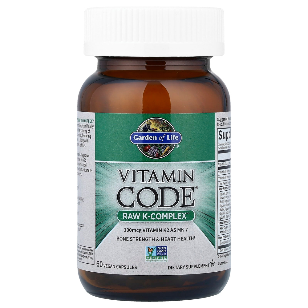 Garden of Life, Vitamin Code, Raw K-Complex, комплекс витаминов K, 60 веганских капсул