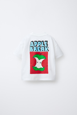 ZARA ФУТБОЛКА С ПРИНТОМ «ЯБЛОКО», ЖЕЛТОВАТО-БЕЛЫЙ