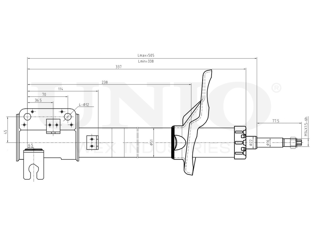 Амортизатор газовый передней подвески правый UNIO SAB-10223