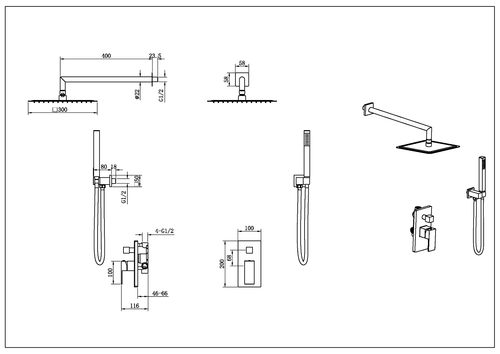 Смеситель встроенный для душа QUBIC Brushed Bronze
