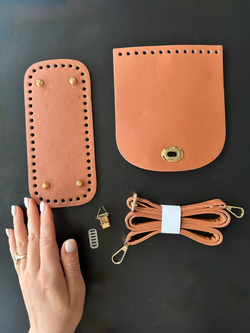 Набор для вязания сумки Дно, верхушка клапан, длинные ручки и фурнитура ( цвет черный)/ заготовка для сумки с дном 22х16х4 см, длинной ручкой и верхушкой с застежкойура для сумок, корзин