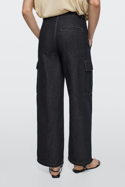 Massimo Dutti Джинсы-карго из смеси льна, темно-синий