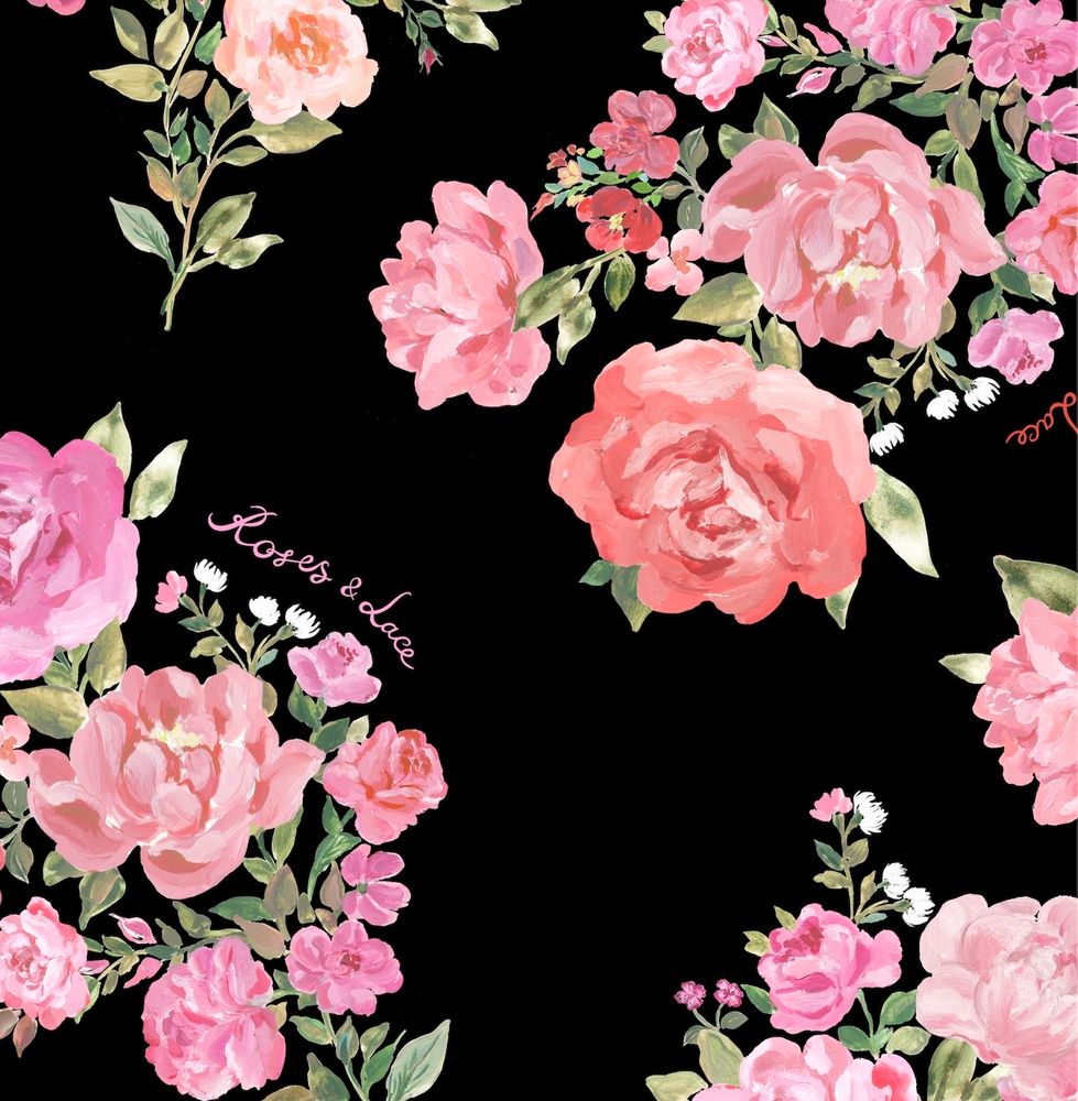 Flora, брошь - цветок черная из шифона с розовыми цветами