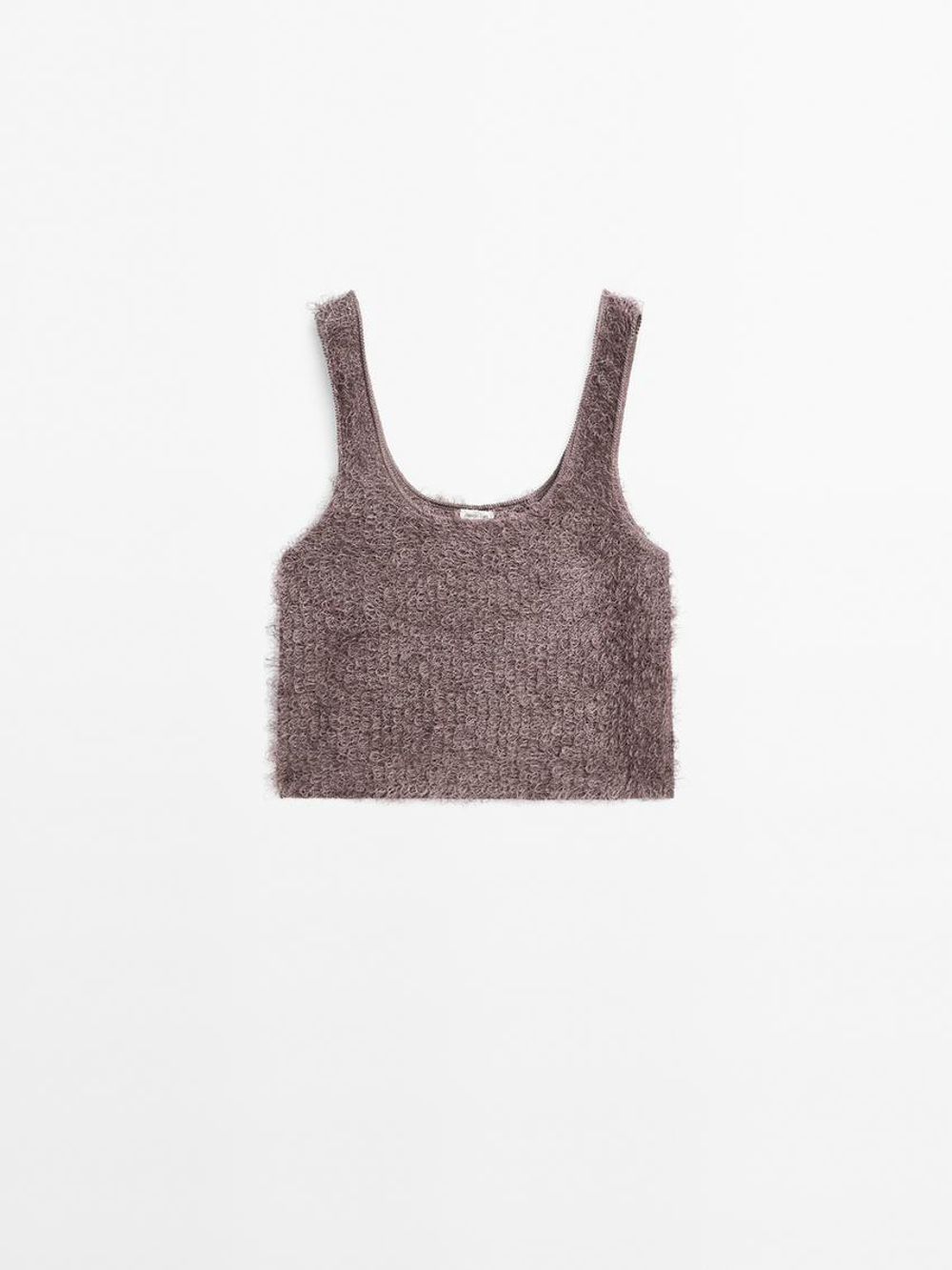 Massimo Dutti Топ из пряжи букле, коричневатый