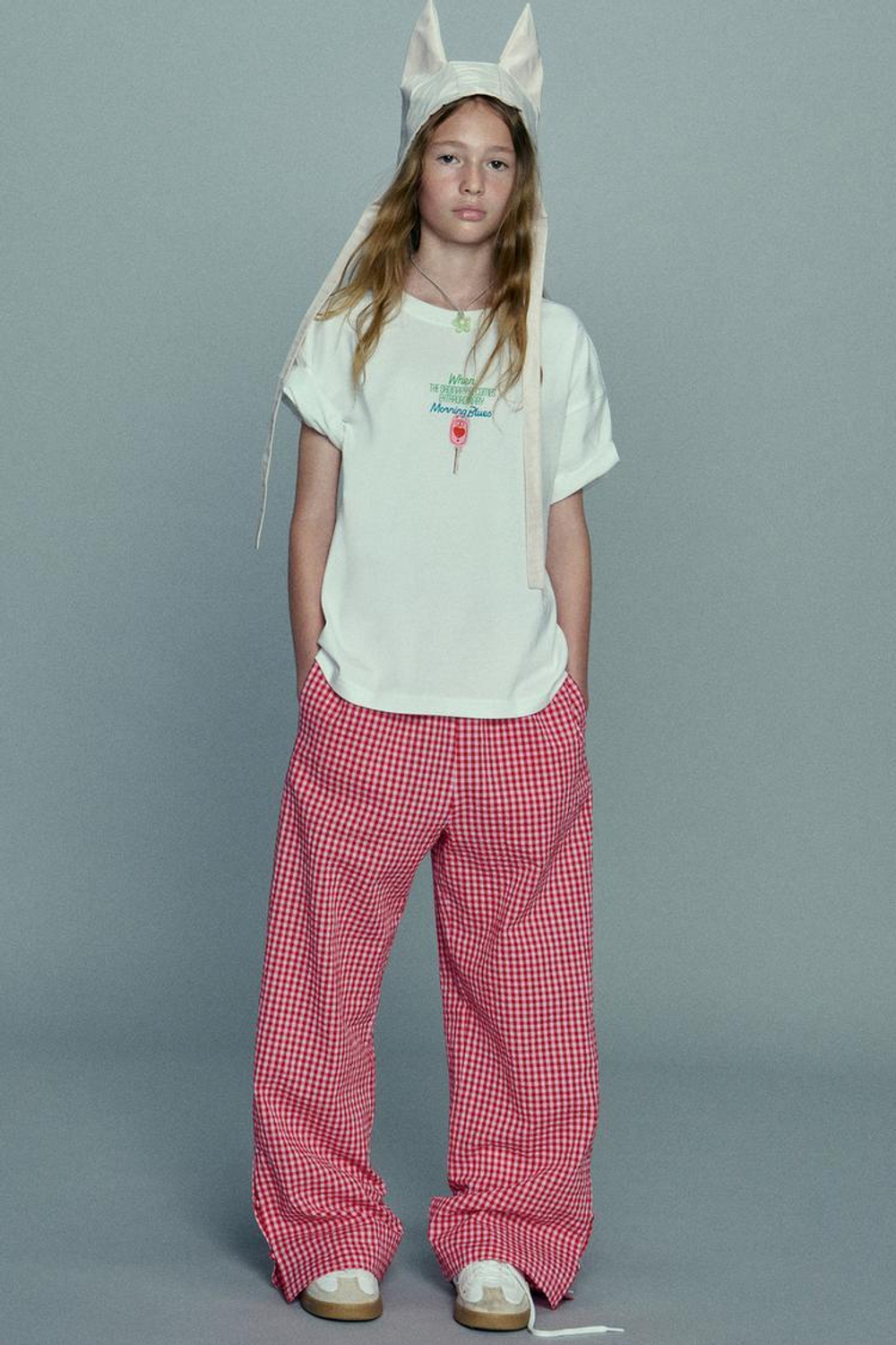 ZARA БРЮКИ В КЛЕТКУ ВИШИ, КРАСНЫЙ