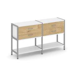 Shelf System Двухсекционный стеллаж двухярусный с ящиками SN.STM-222 Белый/Тиквуд Светлый/Металл Сер