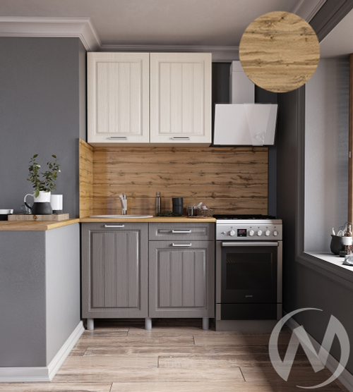 Кухня Лаура 1.0м (корпус белый/клён кремовый; клён серый) 26мм дуб вотан