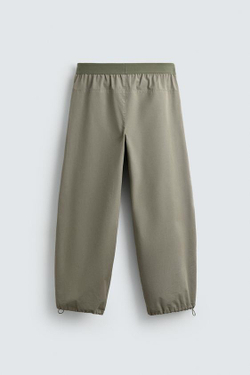 ZARA БРЮКИ-ПАРАШЮТ RELAXED FIT, СВЕТЛЫЙ ХАКИ