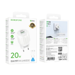 Сетевой адаптер питания BOROFONE BA93A PD 20W QC 3.0 + кабель Type-C -Type-C (белый)