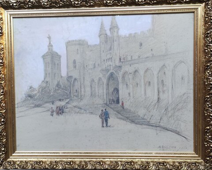 Картина Цветковой В.П. "Авиньон. Дворец" бумага/карандаш 50х65