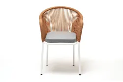 "Лион" стул плетеный из роупа, каркас из стали светло-серый (RAL7035) муар, роуп оранжевый меланж круглый, ткань светло-серая