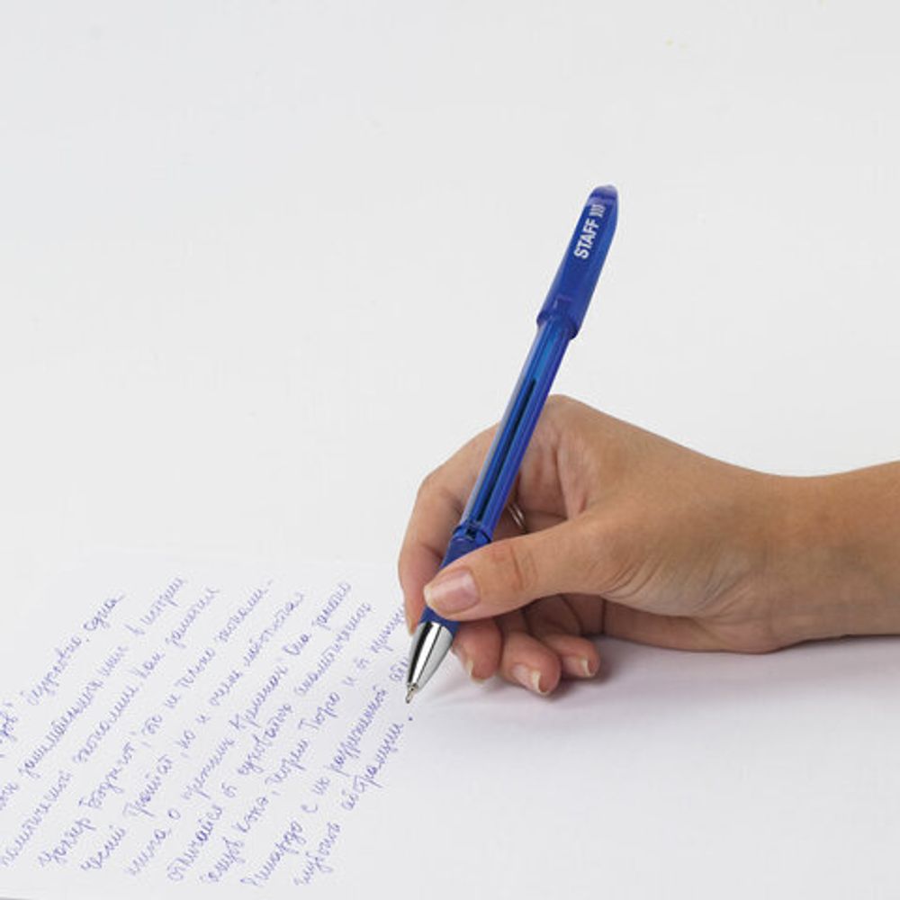Ручка шариковая масляная с грипом STAFF "Manager OBP-10", СИНЯЯ, узел 0,7 мм, линия письма 0,35 мм, 143743, 1шт