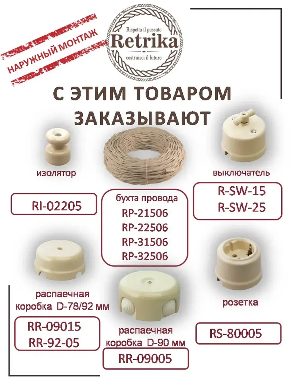 Ретро провод, витой кабель Retrika 3x2.5 ГОСТ, слоновая кость, 20м RP-32506-20, проводка