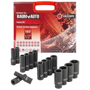 Набор головок ударных глубоких 16пр.1/2''(6-гр.) Baum Auto BM-4167-5MPB