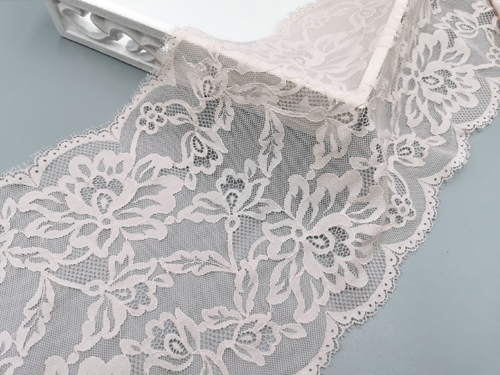 Эластичное кружево, Италия, 22см, с ресничками, серебристый пион, (Арт: EKI-013), м