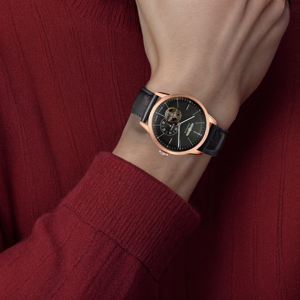 ZEPPELIN Automatic Mechanical Movement Men"s Watches Watch Black Dial Stainless Steel Case Leather Strap