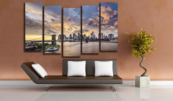 Модульная картина "Вечерний Бруклинский мост"