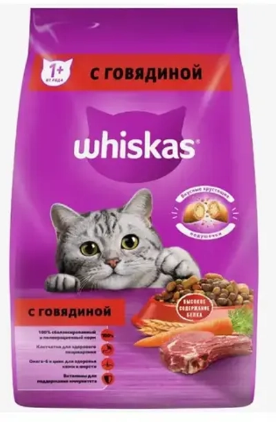Корм д/взр.кошек WHISKAS Подушечки паштет говядина (Россия) 350г