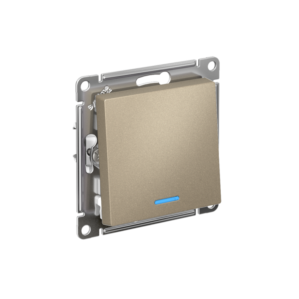 Переключатель проходной 1-кл. СП AtlasDesign 10А IP20 (сх. 6а) 10AX с подсветкой механизм шампань SE ATN000563