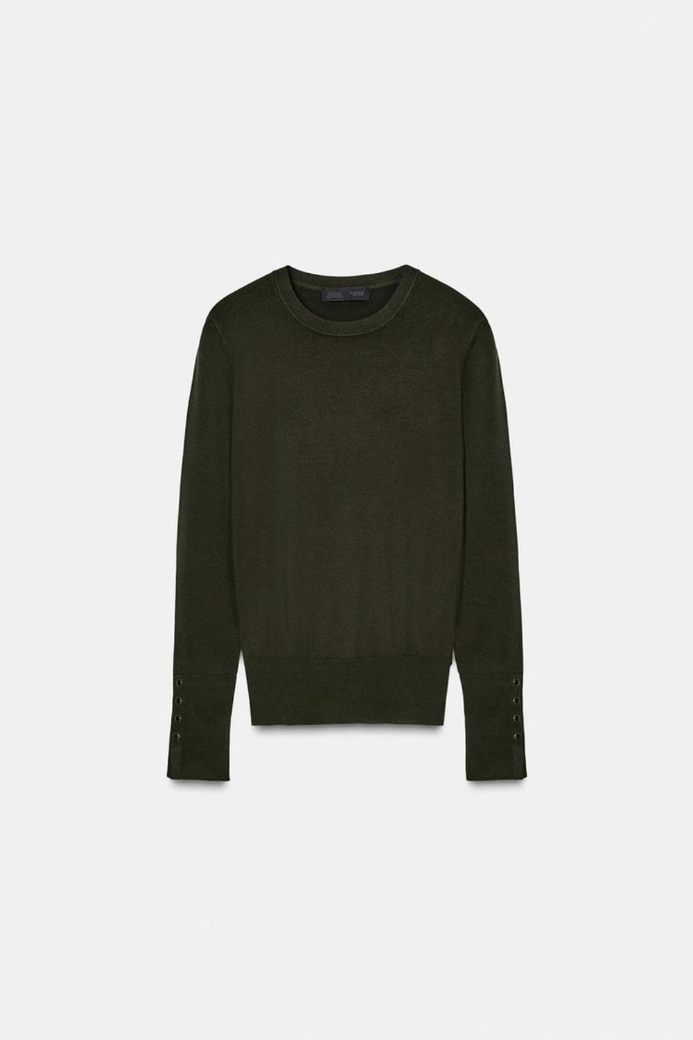 ZARA БАЗОВЫЙ ОДНОТОННЫЙ ДЖЕМПЕР, ТЕМНЫЙ ХАКИ